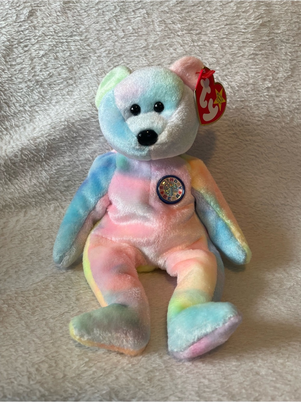 TY Beanie Buddy 1999 Birthday B.B Bear Pastel Rainbow Bear Plush - Multi-Color